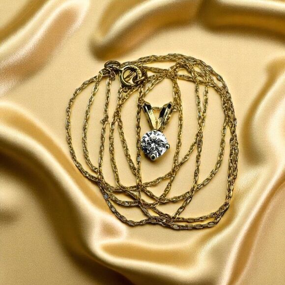 14k Gold- Diamond Necklace -18"- 1/4cttw -Natural Diamond- Solitaire Pendant -1g - Picture 16 of 16